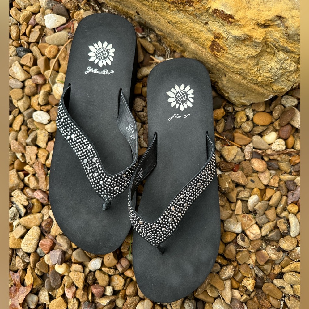 Yellow Box Black Studded Women's Wedge Sandals
